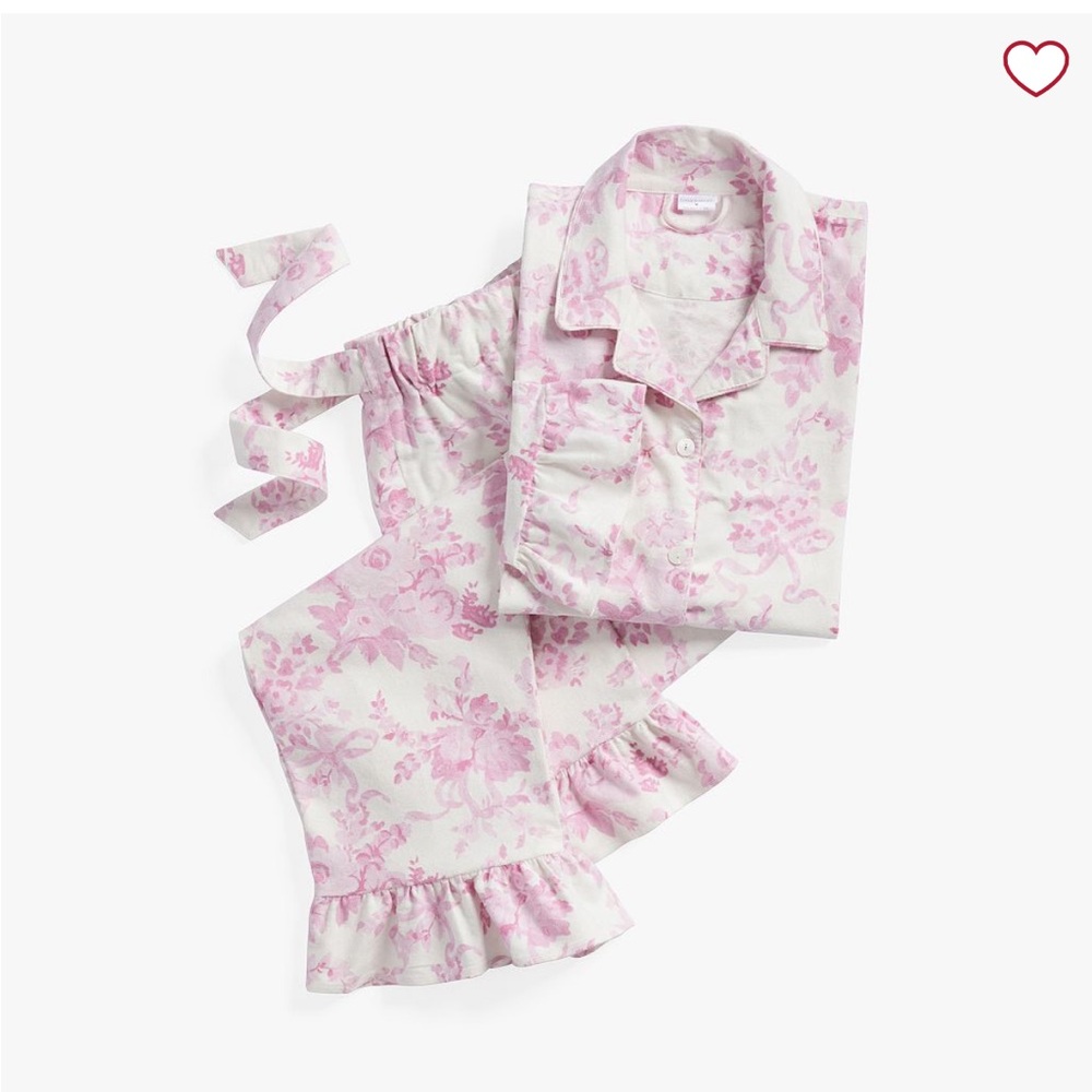 LoveShackFancy x PBteen Pink Floral Flannel Ruffle Pajamas Size Small